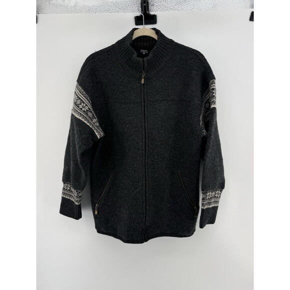 Nordic Design 100% Wool Zip Cardigan Abstract Sweater Women Size Large fair isle - Picture 2 of 11